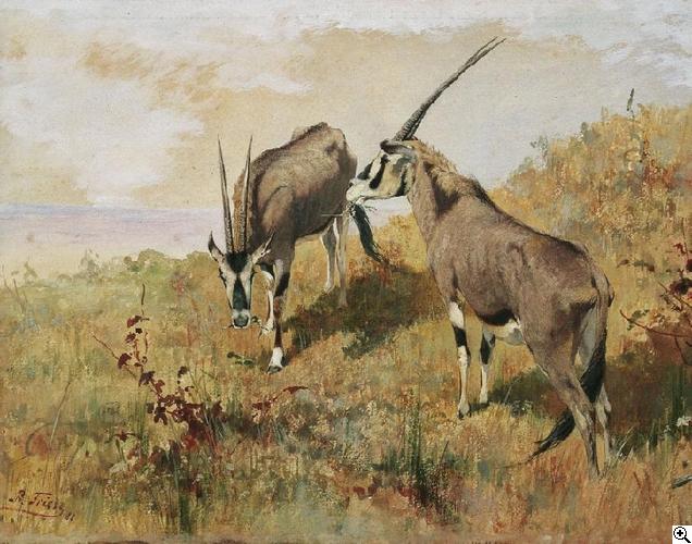 Zwei Antilopen (1882) Richard Friese tablo - Dekolata