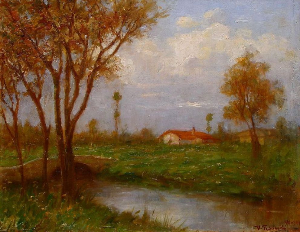 Landscape with river (June 1941) (1941) Vittorio Tessari tablo - Dekolata
