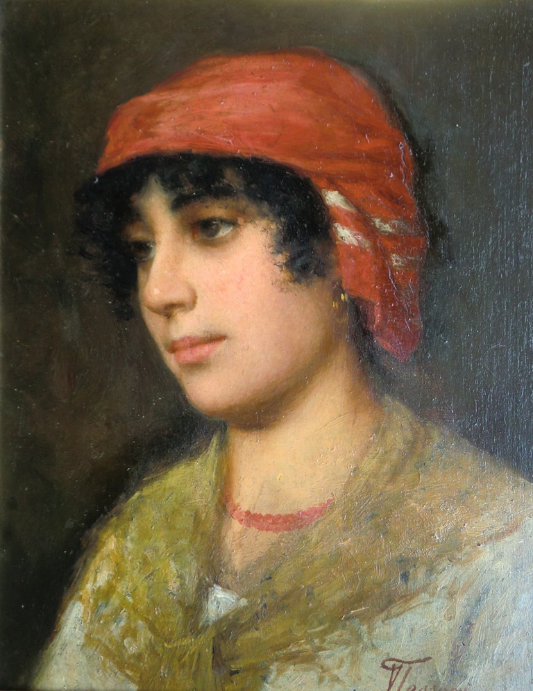 Young peasant woman with yellow shawl (1890) Vittorio Tessari tablo - Dekolata