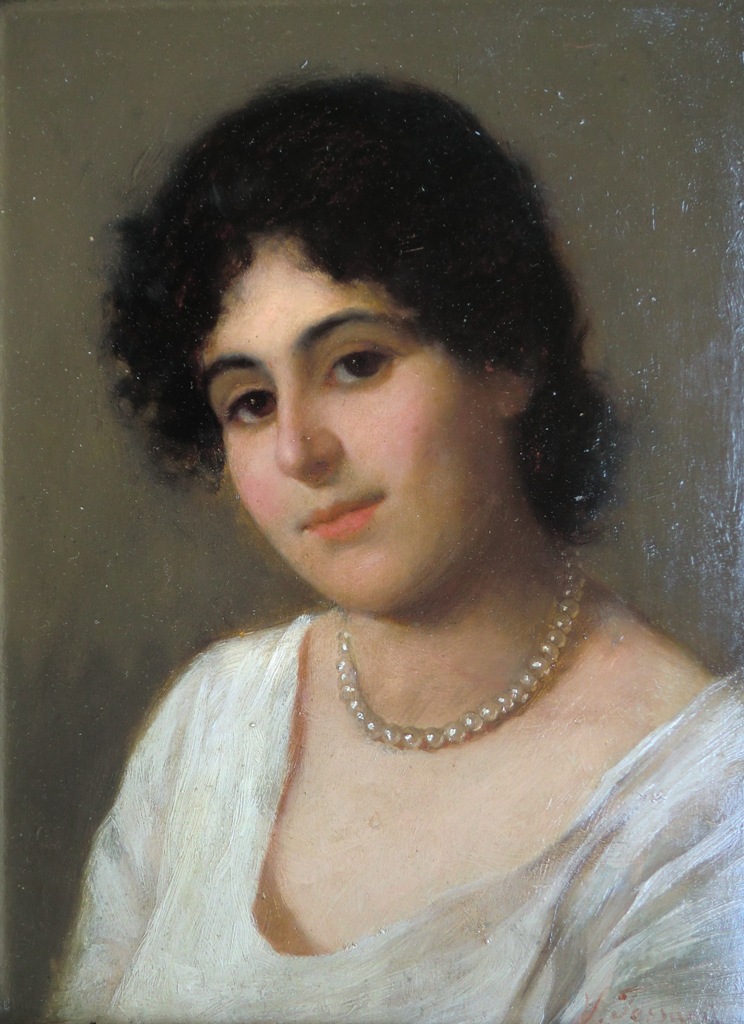 Young woman with pearl necklace (1891) – Vittorio Tessari Tablo