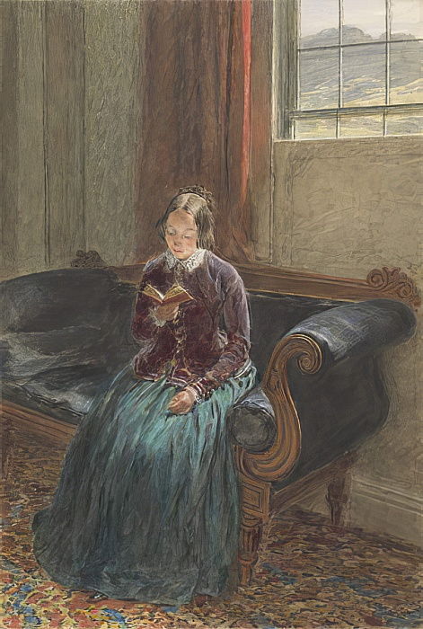 A Lady Reading (Mrs.William Hunt) (1835) William Henry Hunt tablo - Dekolata
