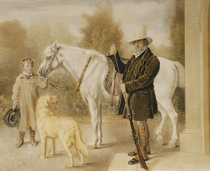 A Sportsman with a Boy, a Pony and a Dog (1827) William Henry Hunt tablo - Dekolata
