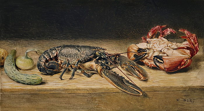 Lobster, Crab and Cucumber (1827) William Henry Hunt tablo - Dekolata