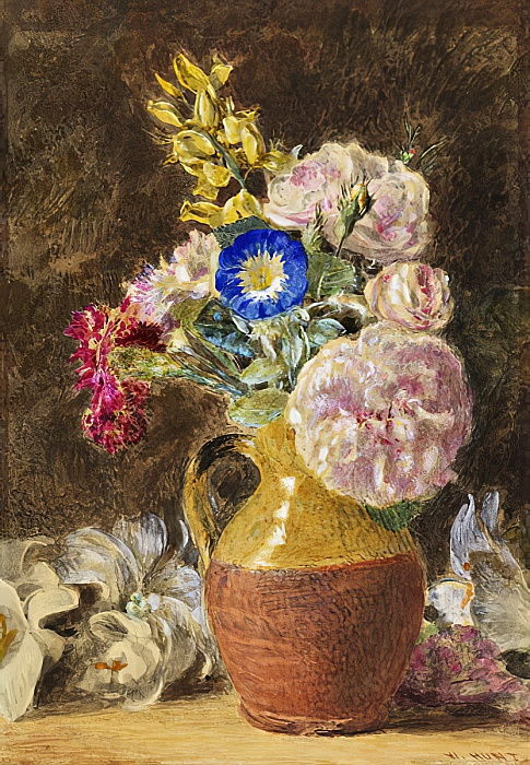Mixed flowers in a brown and fawn Jug (1860) William Henry Hunt tablo - Dekolata