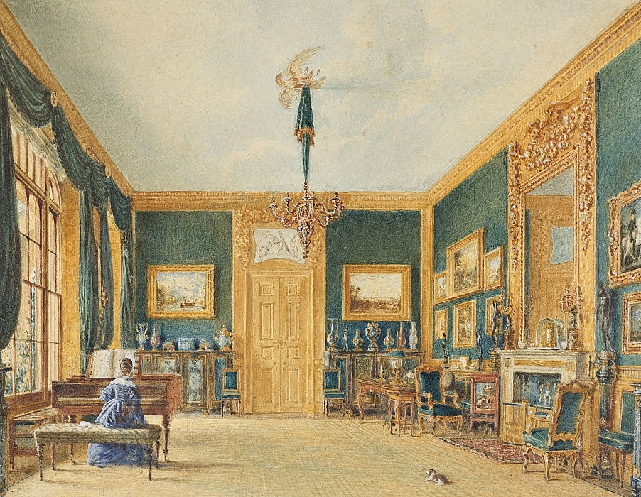 he Green Drawing Room of the Earl of Essex at Cassiobury (1823) William Henry Hunt tablo - Dekolata