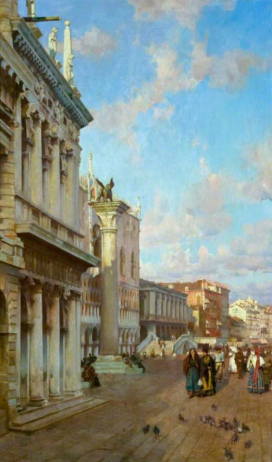 By the Lion of St Mark, Venice (1885) William Logsdail tablo - Dekolata