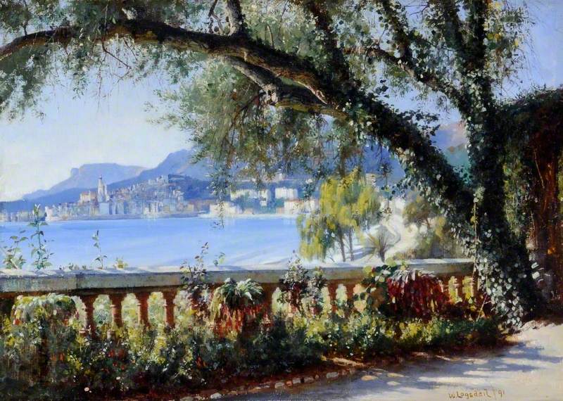 Menton and La Tête De Chien, France, from the Frontier (1891) William Logsdail tablo - Dekolata
