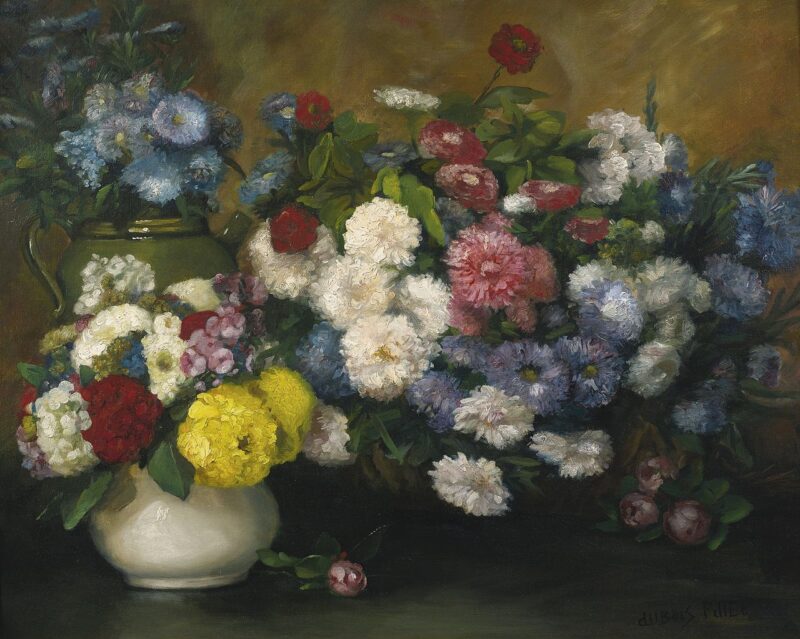 Flowers in three vases (1879) - Albert Dubois-Pillet Tablo