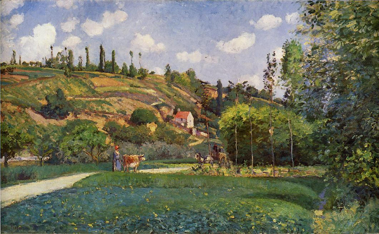 A Cowherd on the Route de Chou, Pontoise (1874) - Camille Pissarro Tablo