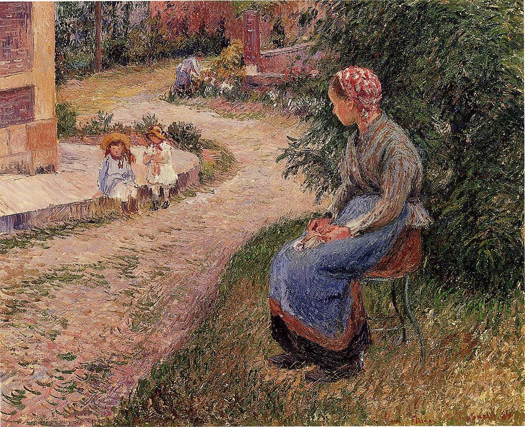 A Servant Seated in the Garden at Eragny (1884) – Camille Pissarro Tablo