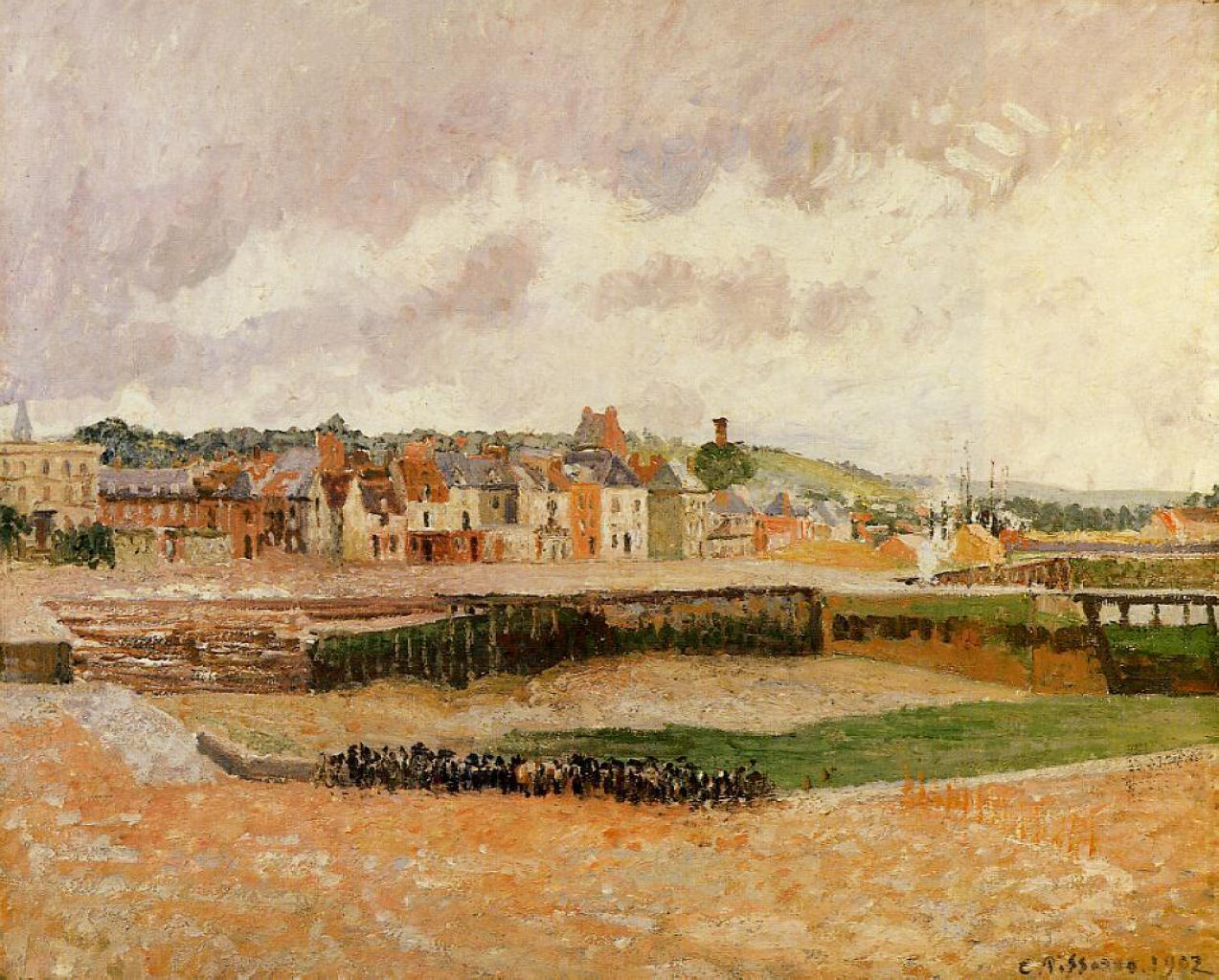 Afternoon, the Dunquesne Basin, Dieppe, Low Tide (1902) - Camille Pissarro Tablo