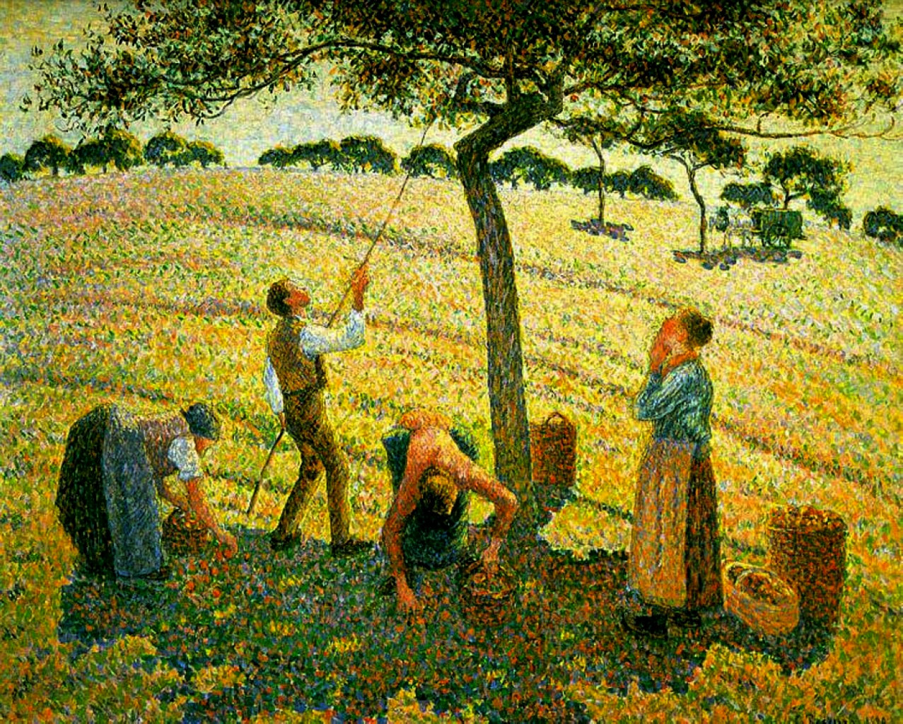 Apple Picking at Eragny sur Epte (1888) - Camille Pissarro Tablo