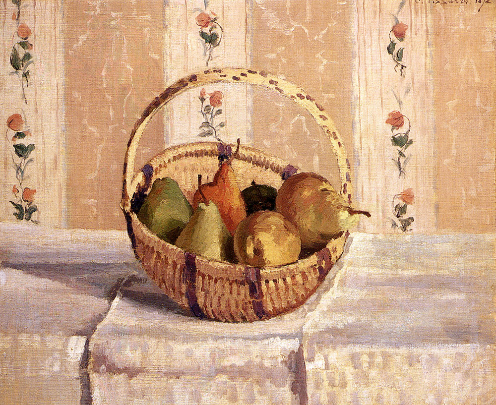 Apples and Pears in a Round Basket (1872) - Camille Pissarro Tablo