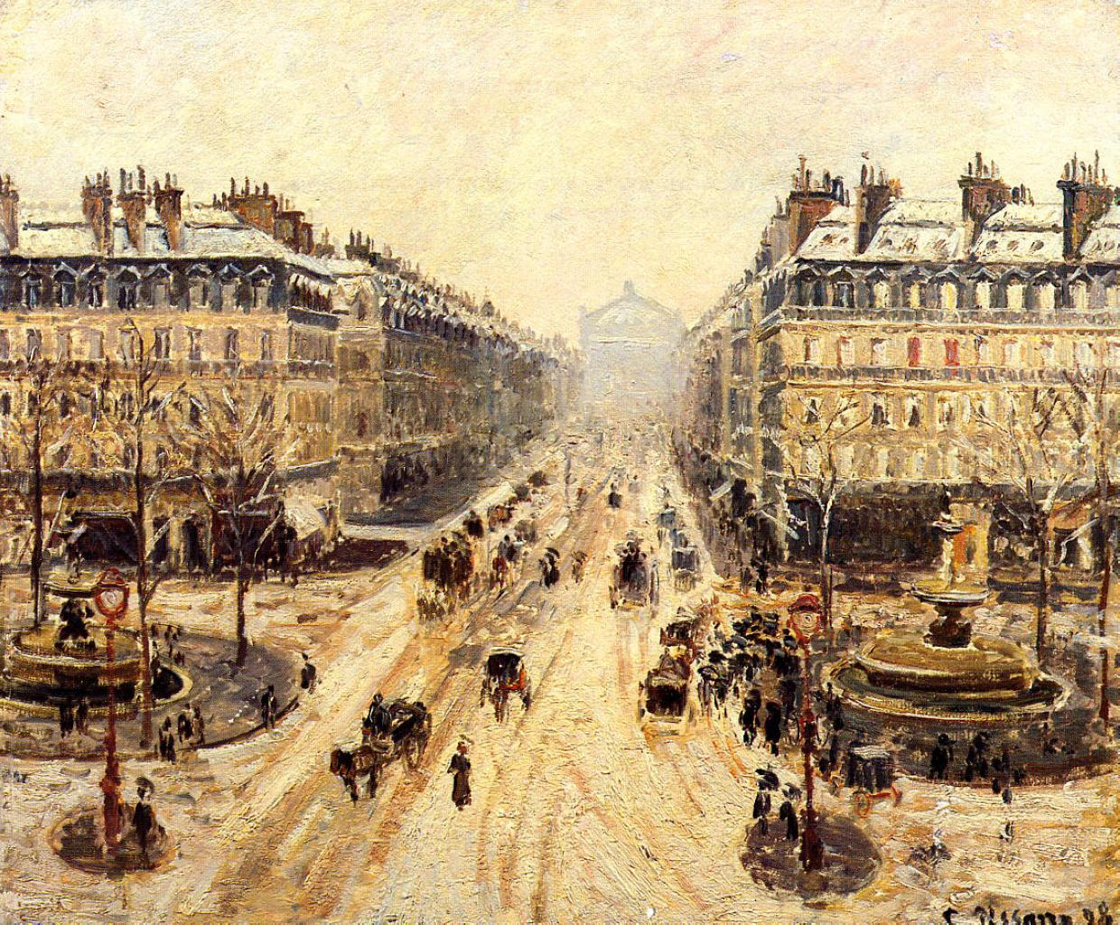 Avenue de l'Opera Effect of Snow (1898) - Camille Pissarro Tablo