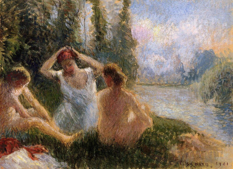Bathers Seated on the Banks of a River (1901) - Camille Pissarro Tablo