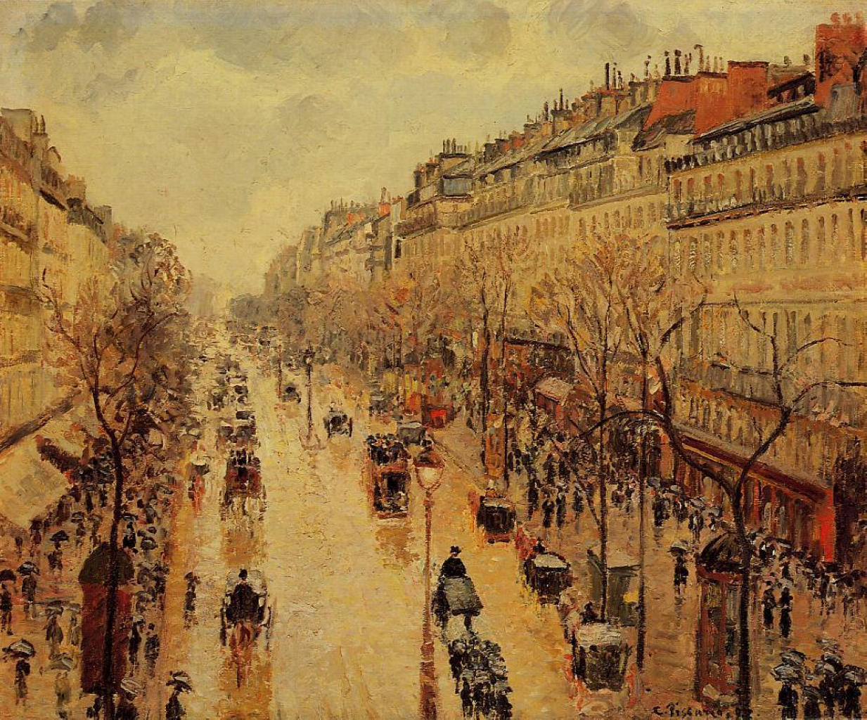Boulevard Montmartre Afternoon, in the Rain (1897) - Camille Pissarro Tablo