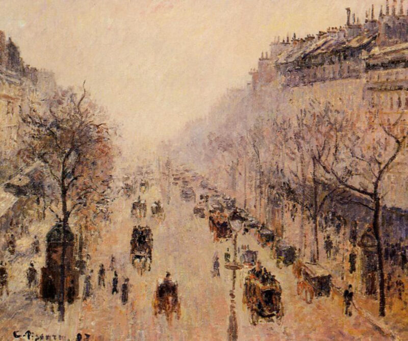 Boulevard Montmartre Morning, Sunlight and Mist (1897) - Camille Pissarro Tablo