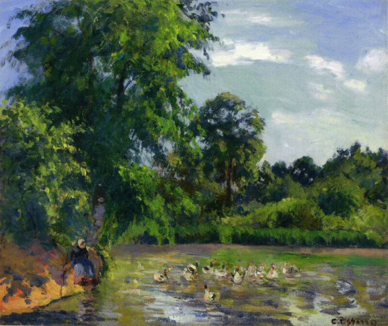 Ducks on the Pond at Montfoucault (1874) - Camille Pissarro Tablo