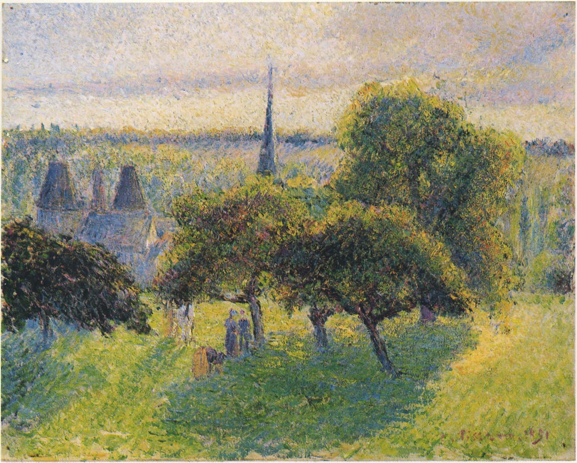 Farm and Steeple at Sunset (1892) - Camille Pissarro Tablo