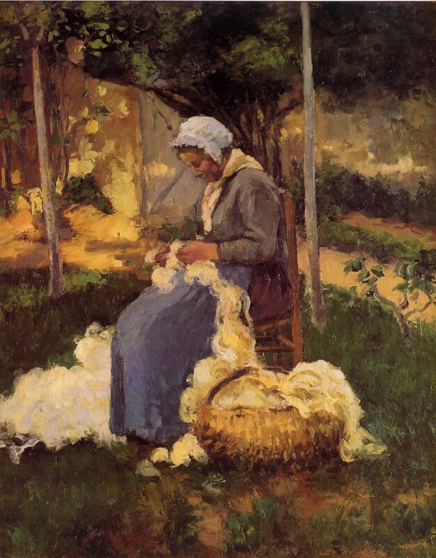 Female Peasant Carding Wool (1875) - Camille Pissarro Tablo