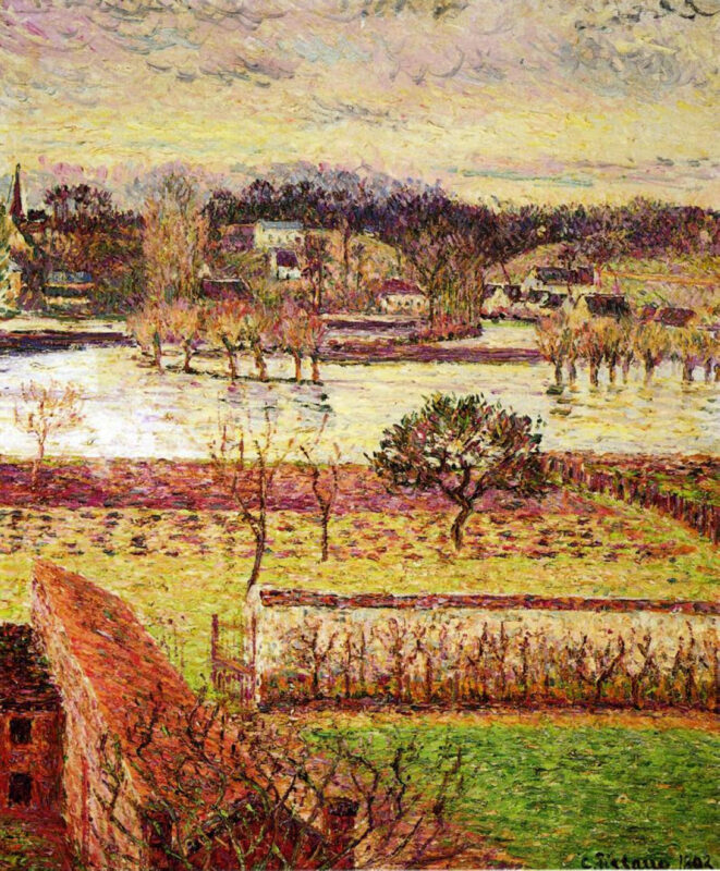 Flood, Twilight Effect, Eragny (1893) - Camille Pissarro Tablo