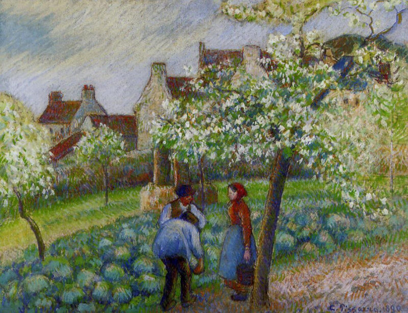 Flowering Plum Trees (1890) – Camille Pissarro Tablo