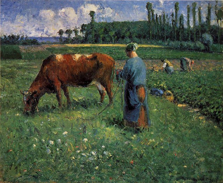 Girl Tending a Cow in Pasture (1874) – Camille Pissarro Tablo