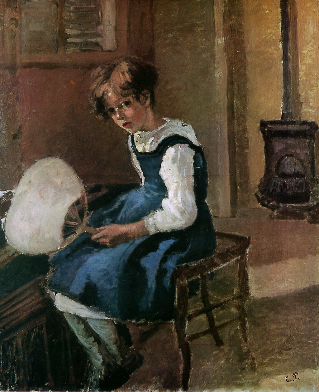 Jeanne Holding a fan (1873) - Camille Pissarro Tablo