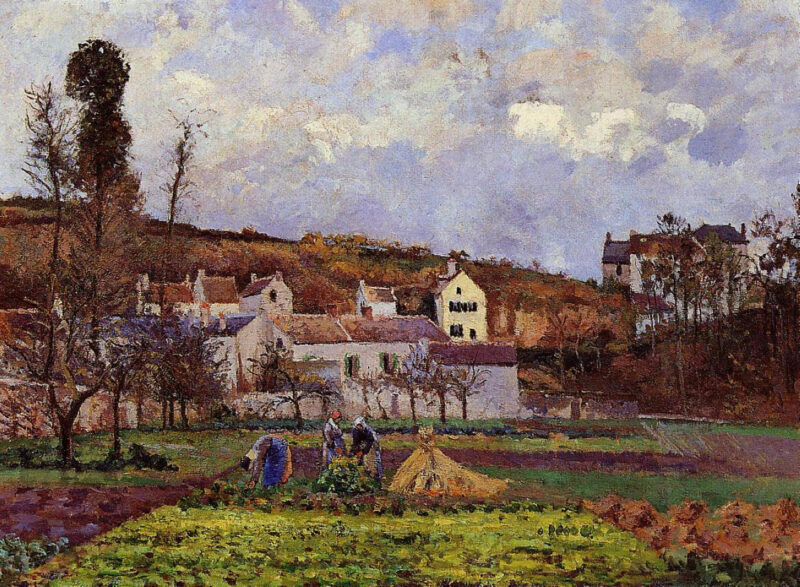Kitchen Gardens at l'Hermitage, Pontoise (1873) - Camille Pissarro Tablo