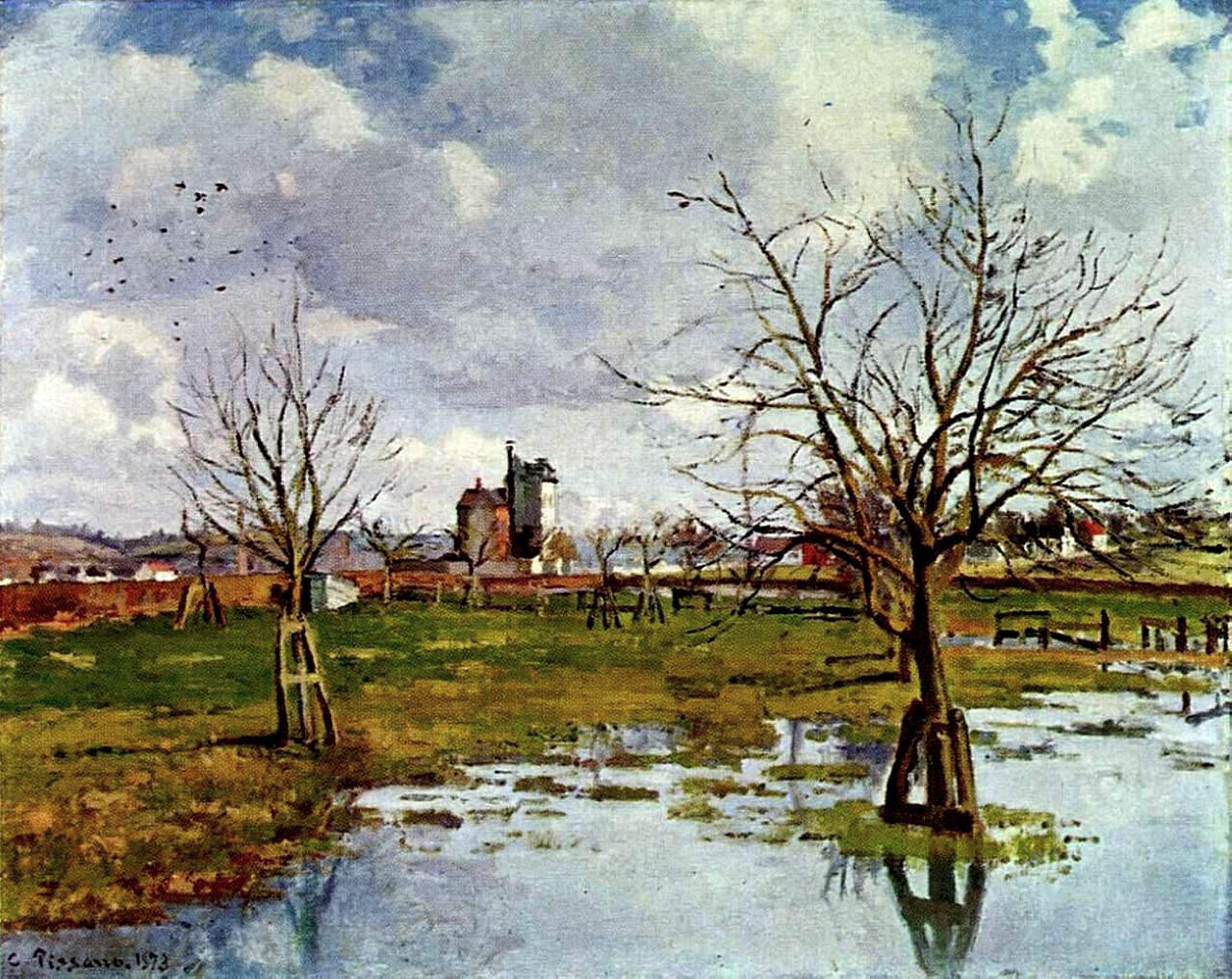 Landscape with Flooded Fields (1873) - Camille Pissarro Tablo