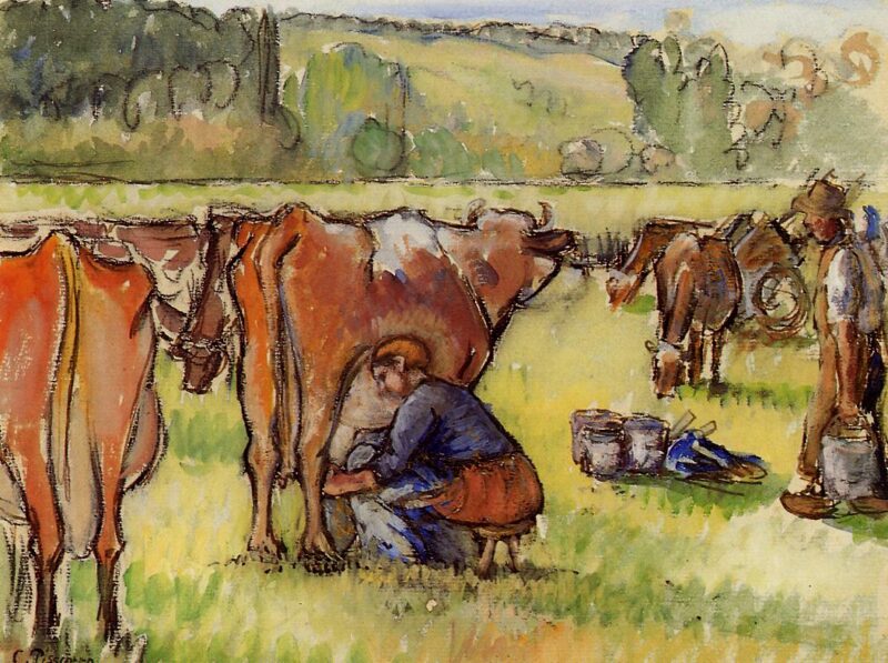 Milking Cows - Camille Pissarro Tablo