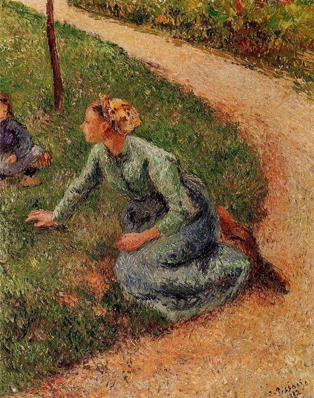 Peasant Trimming the Lawn (1882) - Camille Pissarro Tablo