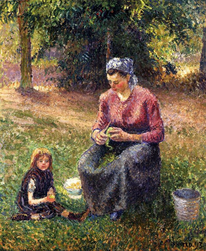 Peasant Woman and Child, Eragny (1893) - Camille Pissarro Tablo