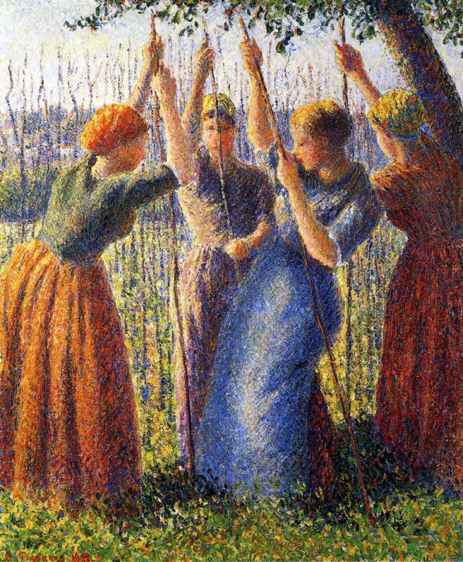 Peasant Women Planting Stakes (1891) - Camille Pissarro Tablo