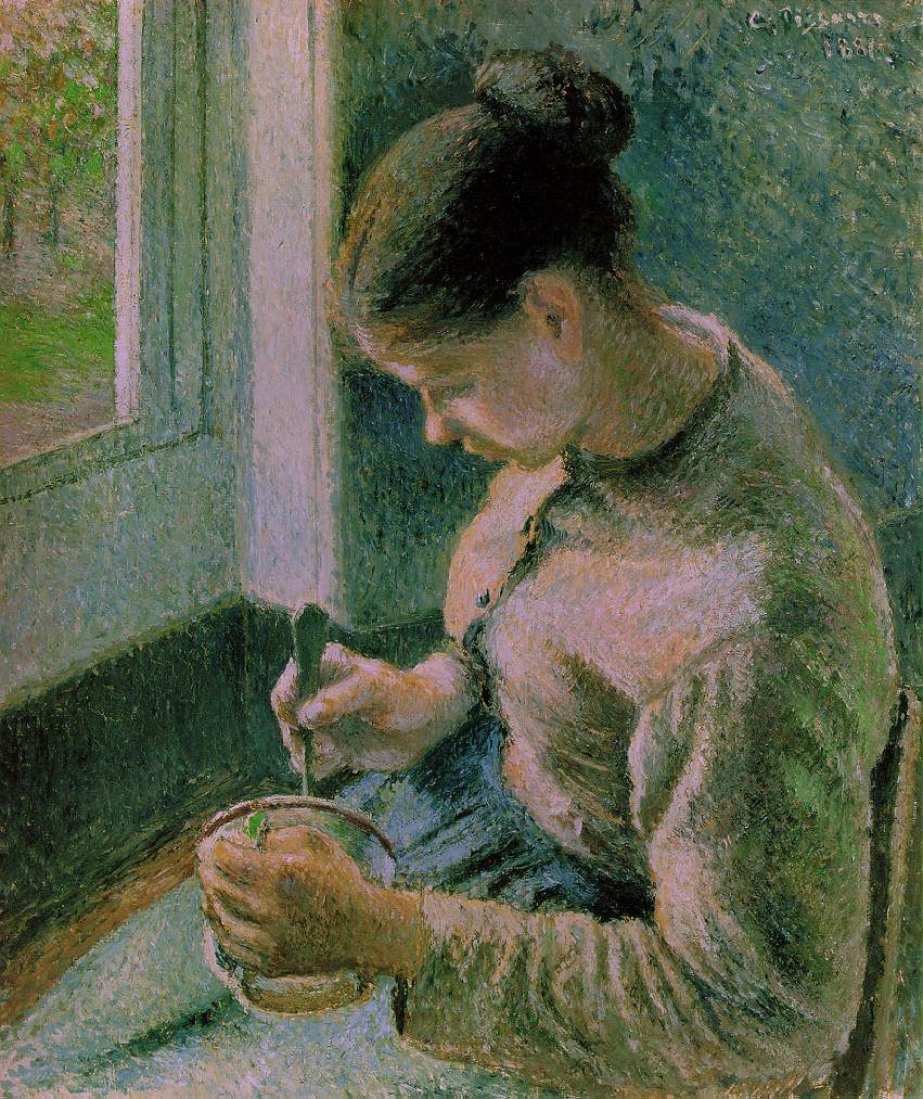 Peasant girl drinking her coffee (1881) – Camille Pissarro Tablo