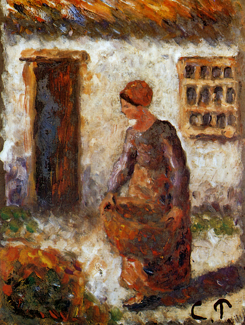 Peasant woman with basket - Camille Pissarro Tablo