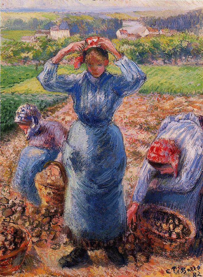 Peasants Harvesting Potatoes (1882) – Camille Pissarro Tablo