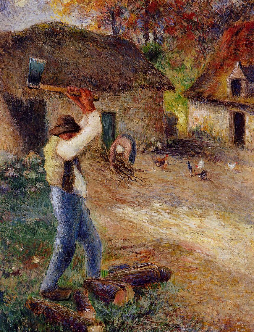 Pere Melon Cutting Wood (1880) - Camille Pissarro Tablo