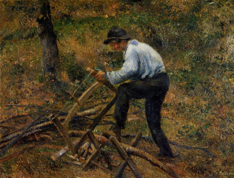 Pere Melon Sawing Wood, Pontoise (1879) - Camille Pissarro Tablo