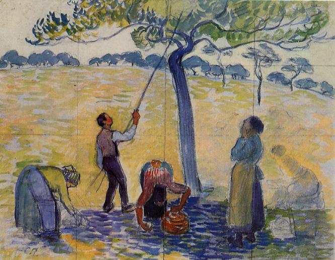 Picking Apples (1888) - Camille Pissarro Tablo