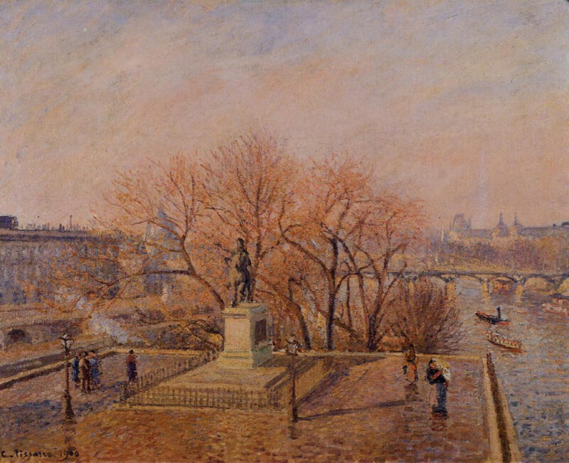 Pont Neuf, the Statue of Henri IV, Sunny Weather, Morning (1900) - Camille Pissarro Tablo