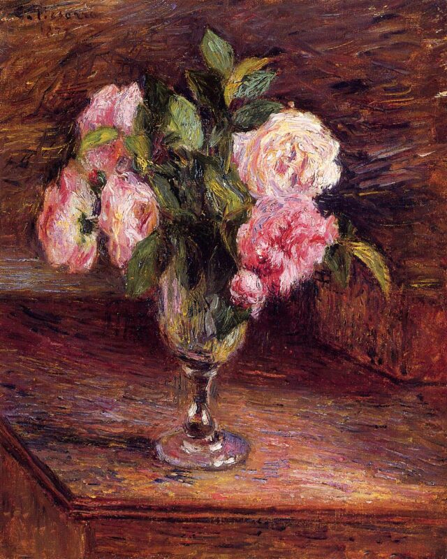 Roses in a Glass (1877) - Camille Pissarro Tablo