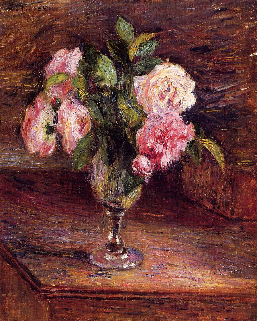 Roses in a Glass (1877) - Camille Pissarro Tablo