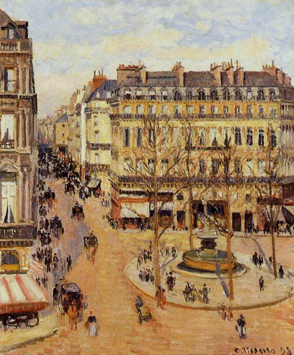Rue Saint Honore Morning Sun Effect, Place du Theatre Francais (1898) - Camille Pissarro Tablo