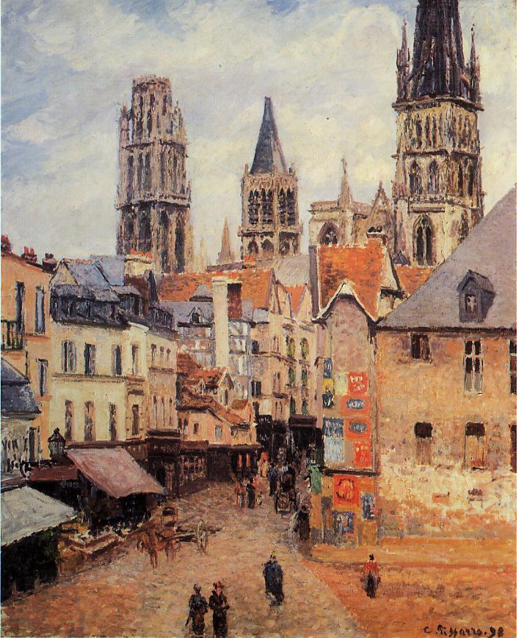 Rue de l'epicerie at Rouen, on a Grey Morning (1898) - Camille Pissarro Tablo