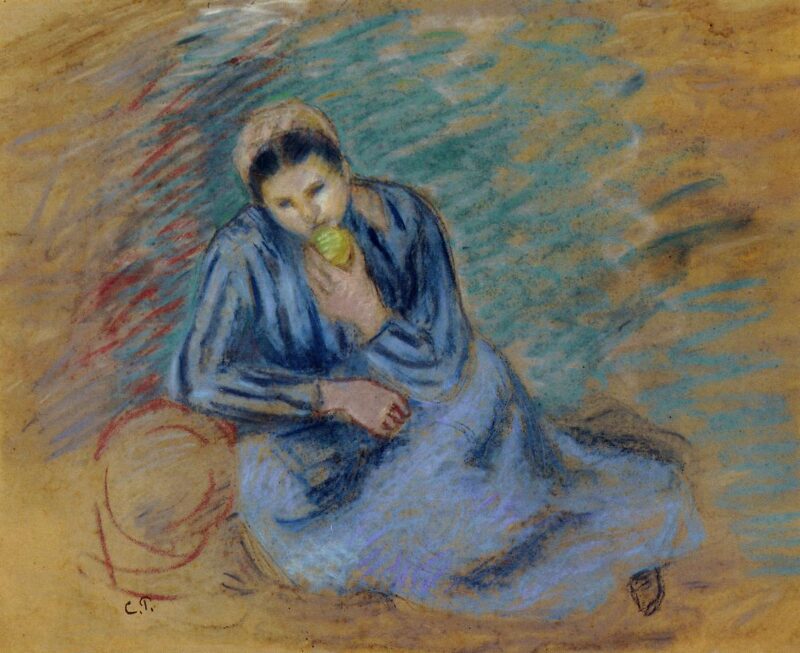 Seated Peasant Woman Crunching an Apple (1886) - Camille Pissarro Tablo