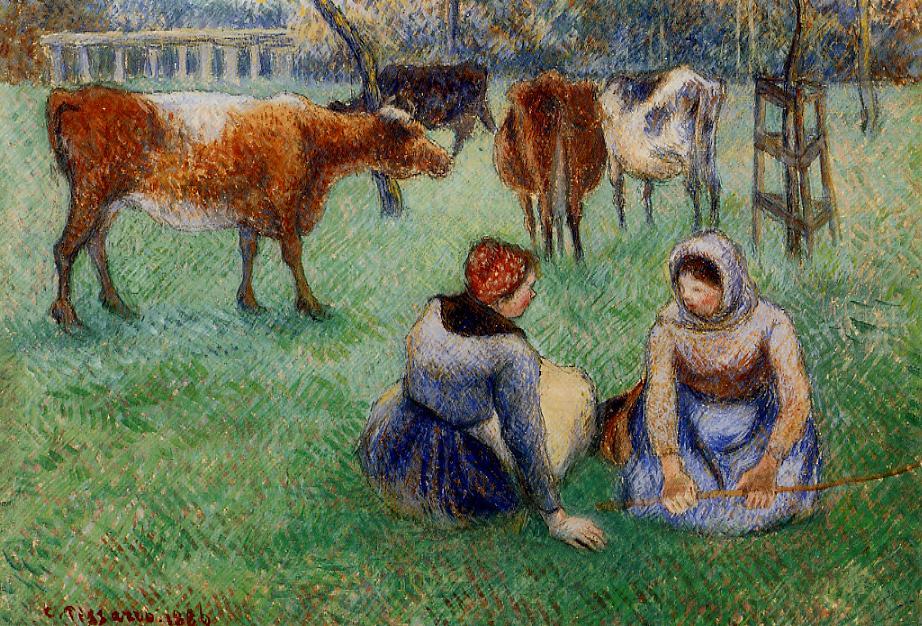 Seated Peasants Watching Cows (1886) - Camille Pissarro Tablo