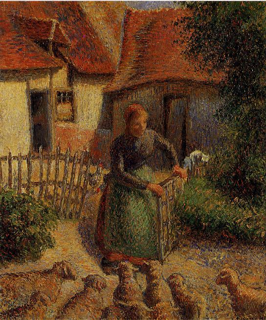 Shepherdess Bringing in Sheep (1886) – Camille Pissarro Tablo