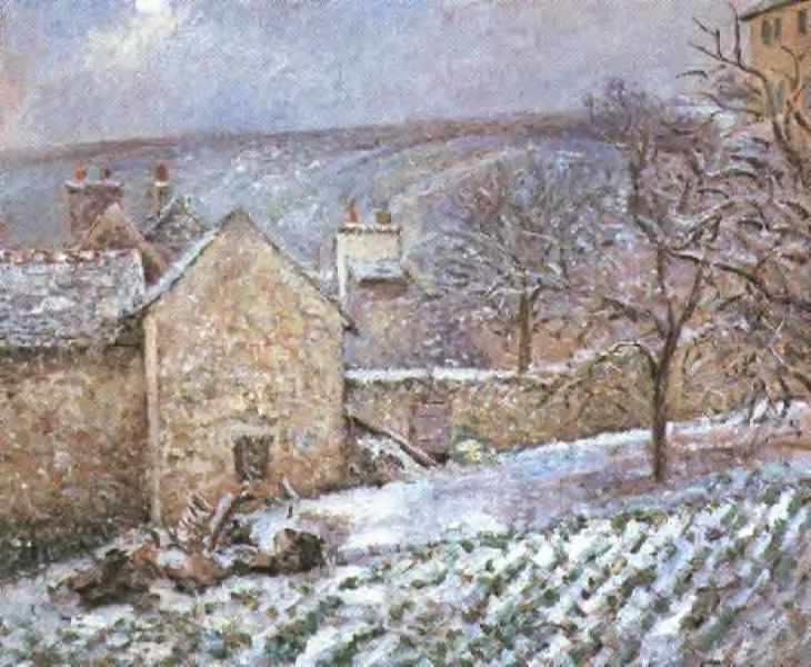 Snow at the Hermitage, Pontoise (1874) - Camille Pissarro Tablo