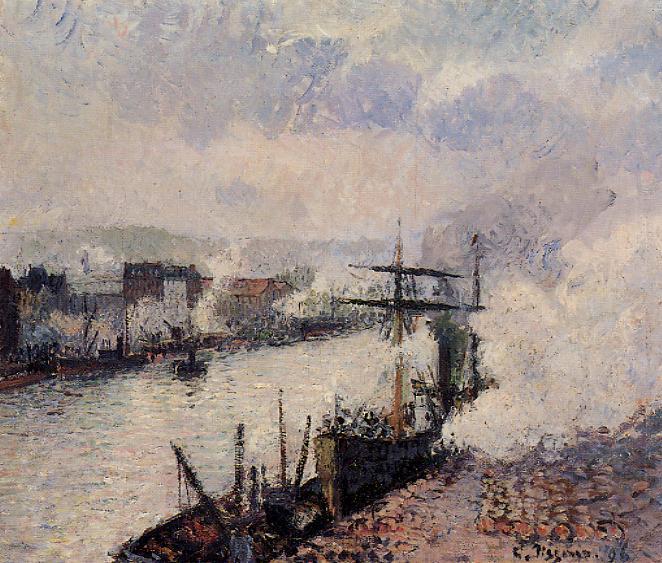 Steamboats in the Port of Rouen (1896) – Camille Pissarro Tablo